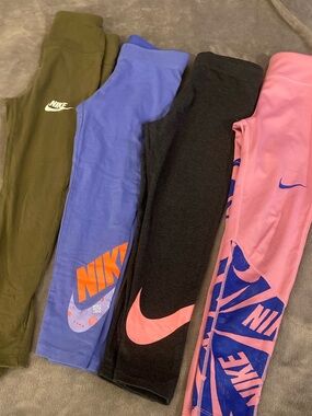 Nike Girls' Four-Pack Leggings - Olive, Periwinkle, Charcoal, Pink